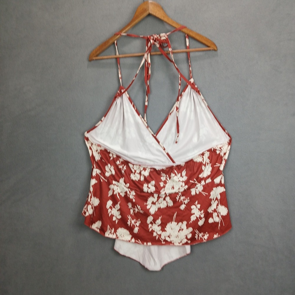 Shein Curve Halter Top Womens 3XL Dark Orange Botanical Plunge V Neck Backless - Picture 2 of 8